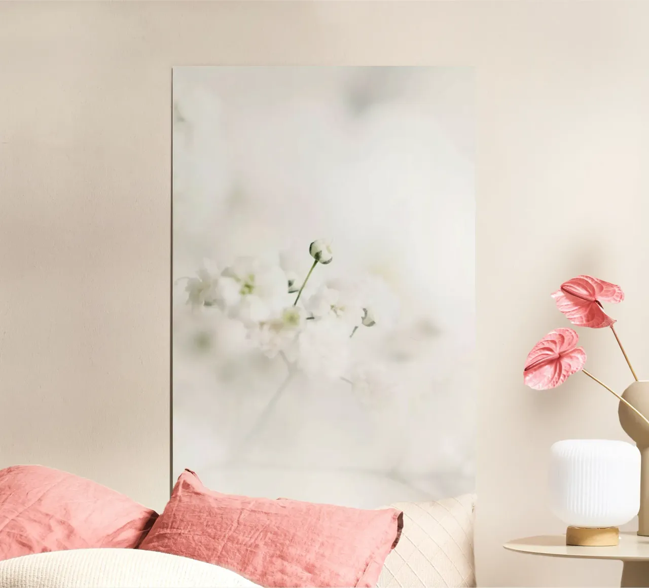 Bloem - Witte Gypsophila Bloemenwolk poster van Ingrid Beddoes