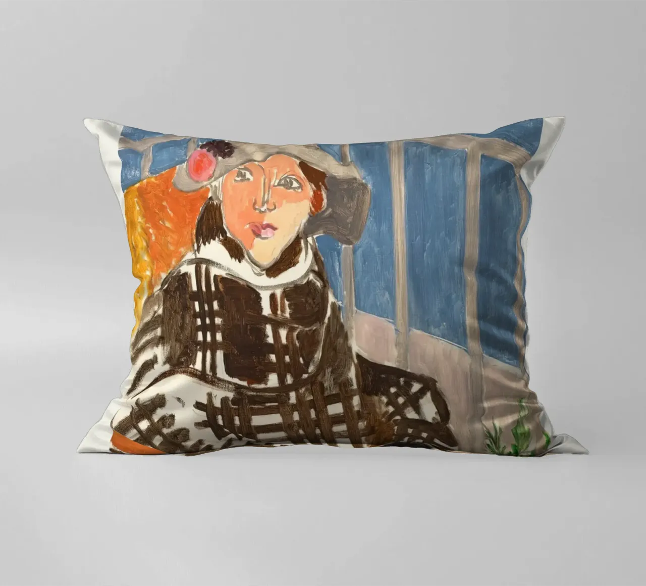 Matisse Miss Matisse in cappotto tartan cuscino da Jam Poster