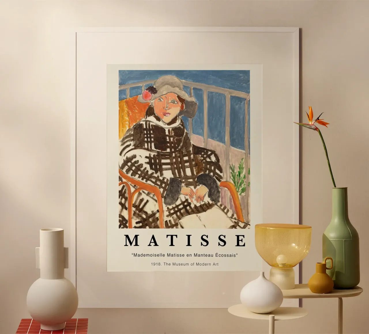 Matisse Miss Matisse in cappotto tartan poster con telaio in alluminio da Jam Poster