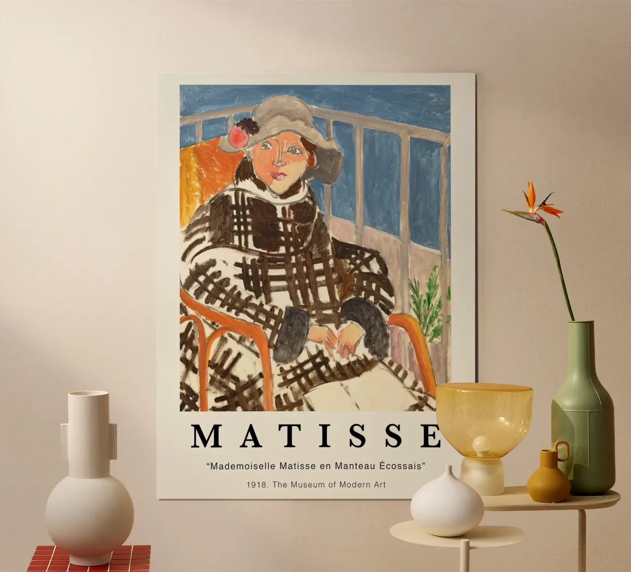 Matisse Miss Matisse in cappotto tartan poster con telaio in alluminio da Jam Poster