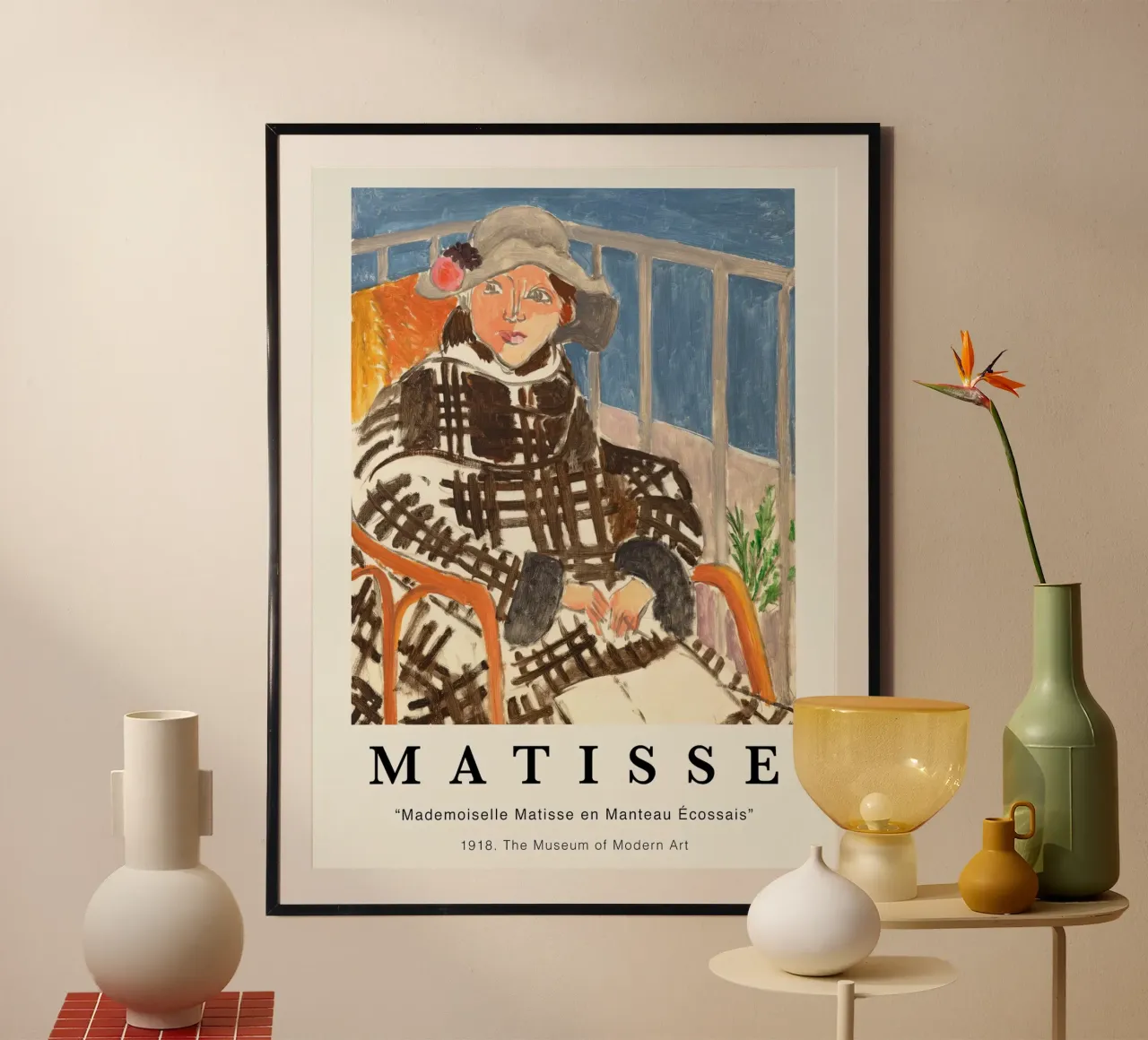 Matisse Miss Matisse in cappotto tartan poster con telaio in alluminio da Jam Poster