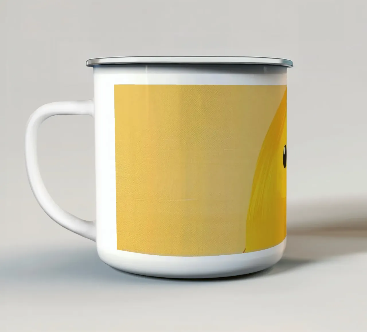 canarino dalla personalità giocosa appollaiato su un ramo tazza in smalto da DesignDoodle