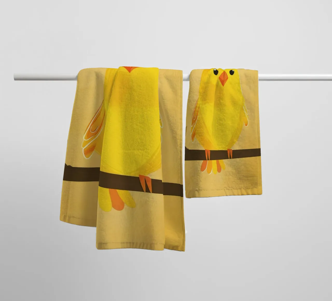 canary with a playful personality perched on a branch towel by DesignDoodle