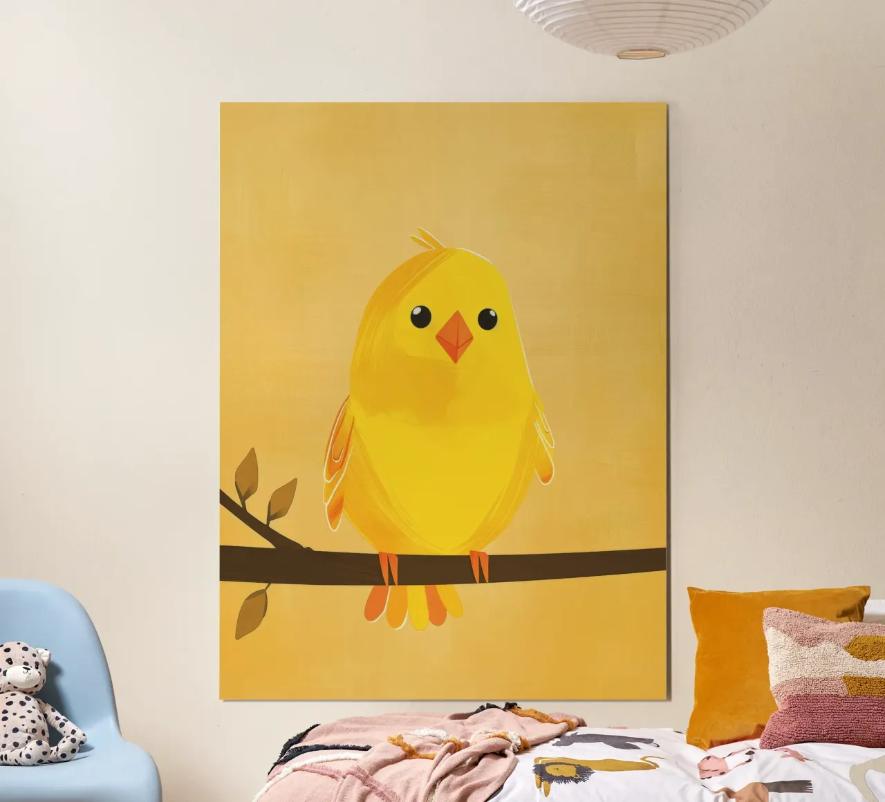 canary with a playful personality perched on a branch poster with plastic frame by DesignDoodle