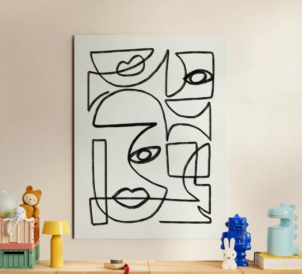 Flusso di ritratti in line art alluminio dibond da Little Dean