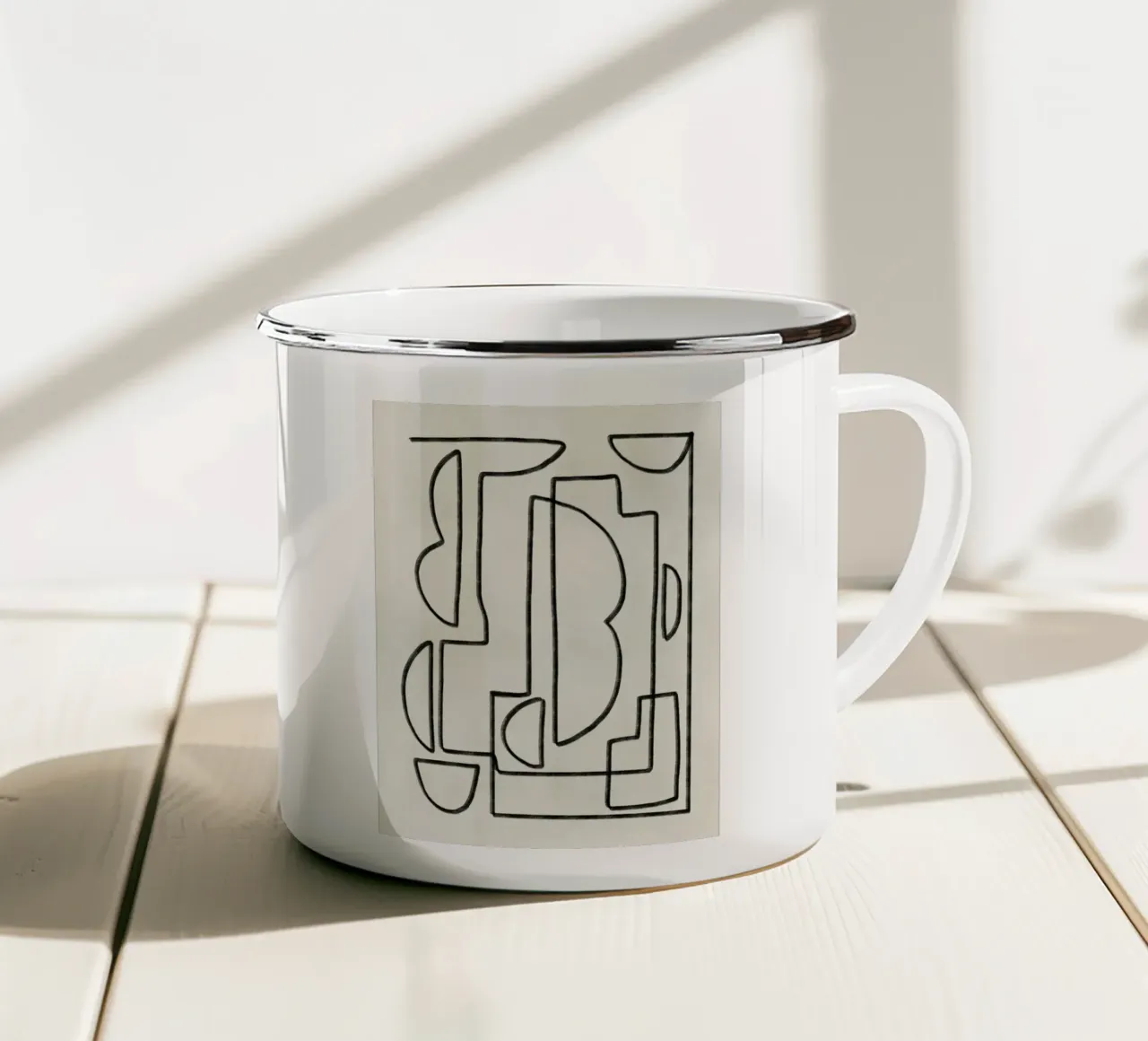 Line art geometria astratta tazza in smalto da Little Dean