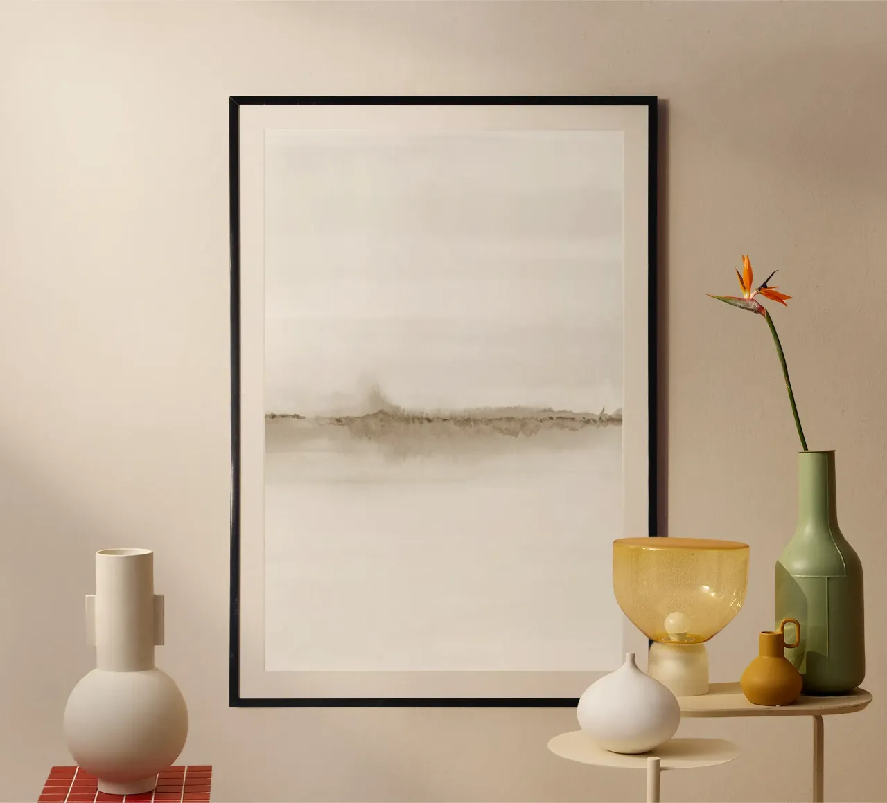 Minimalistisch beige landschap tweeluik 2/2 poster van NouveauPrints
