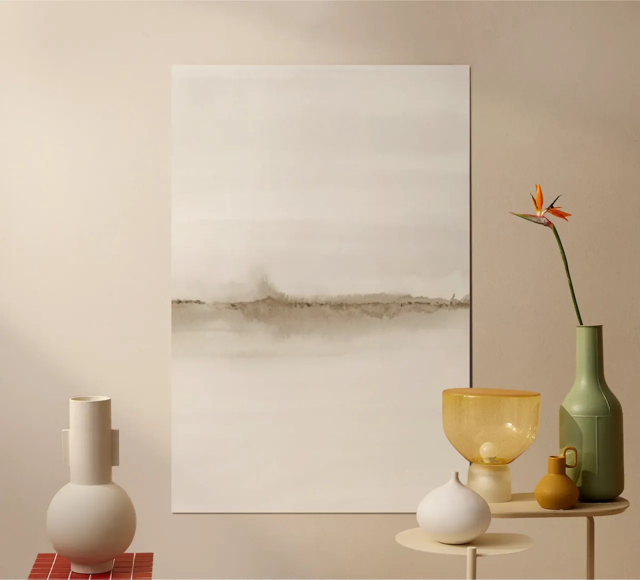 Minimalistisch beige landschap tweeluik 2/2 poster van NouveauPrints