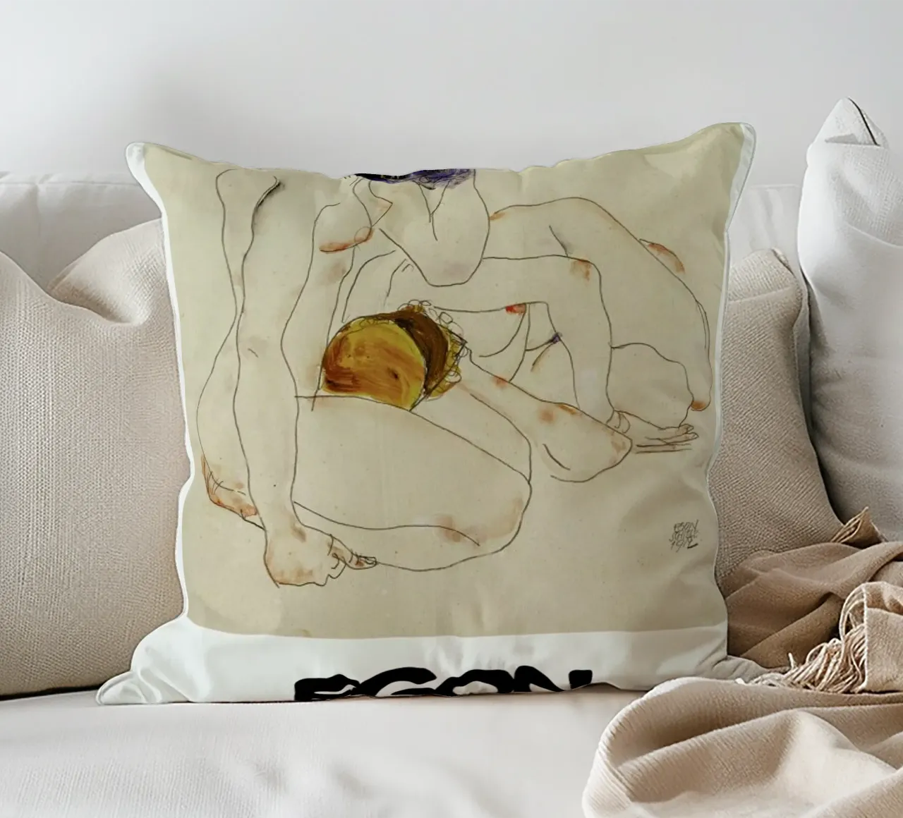 Schiele - Two Friends III cuscino da Vintage by JUNIQE