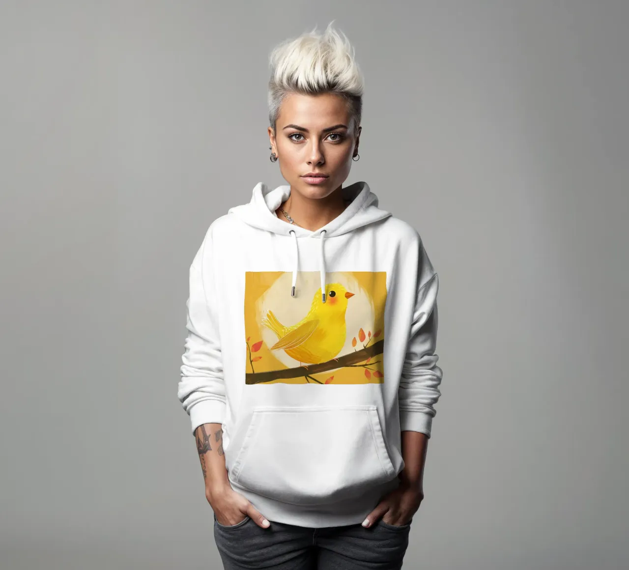 lively & artistic take on the canary with an expressive vib hoodie by DesignDoodle