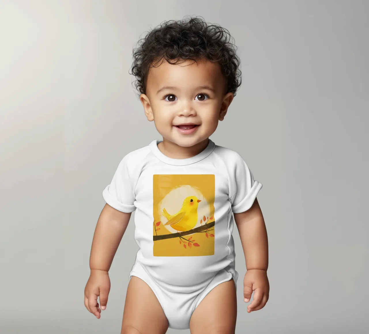 lively & artistic take on the canary with an expressive vib short-sleeve baby romper by DesignDoodle