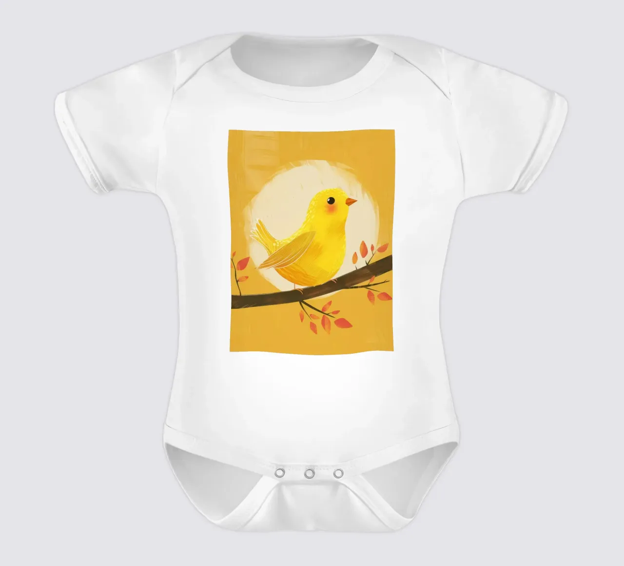 lively & artistic take on the canary with an expressive vib short-sleeve baby romper by DesignDoodle