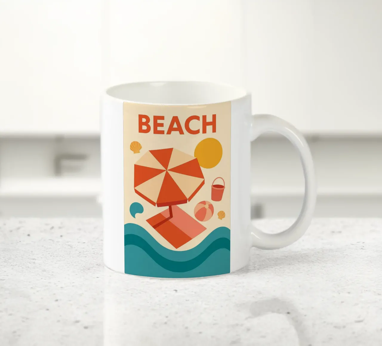 Beach - Der ewige Sommer an Ihrer Wand Keramik Tasse von Art Typo Essentiel