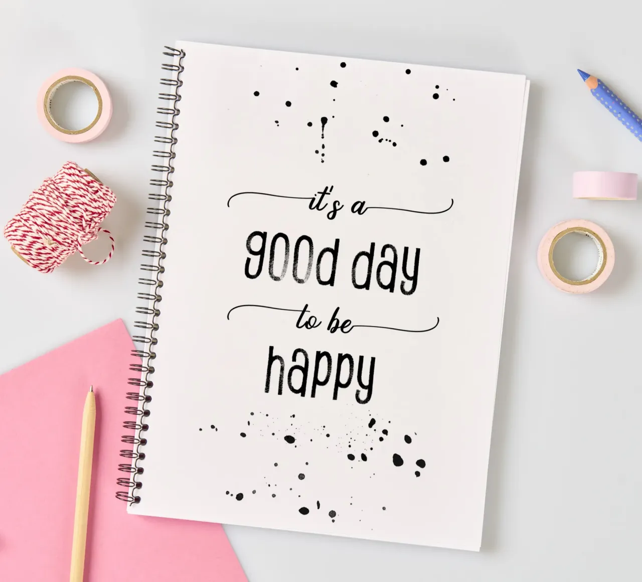 TEXT ART It is a good day to be happy spiral notebook by Melanie Viola