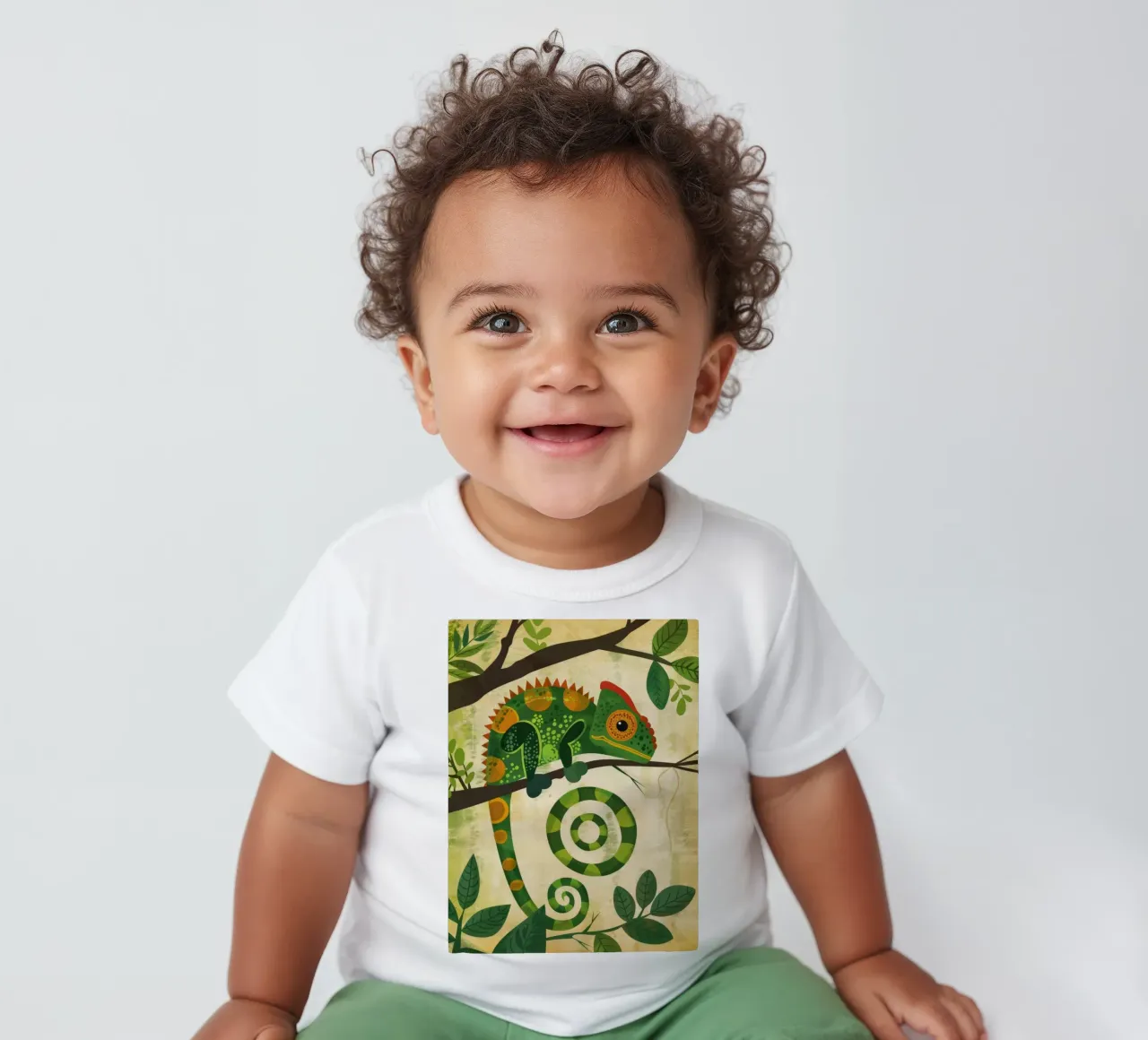 chameleon illustration with the unique, spiraled tail baby t-shirt by DesignDoodle