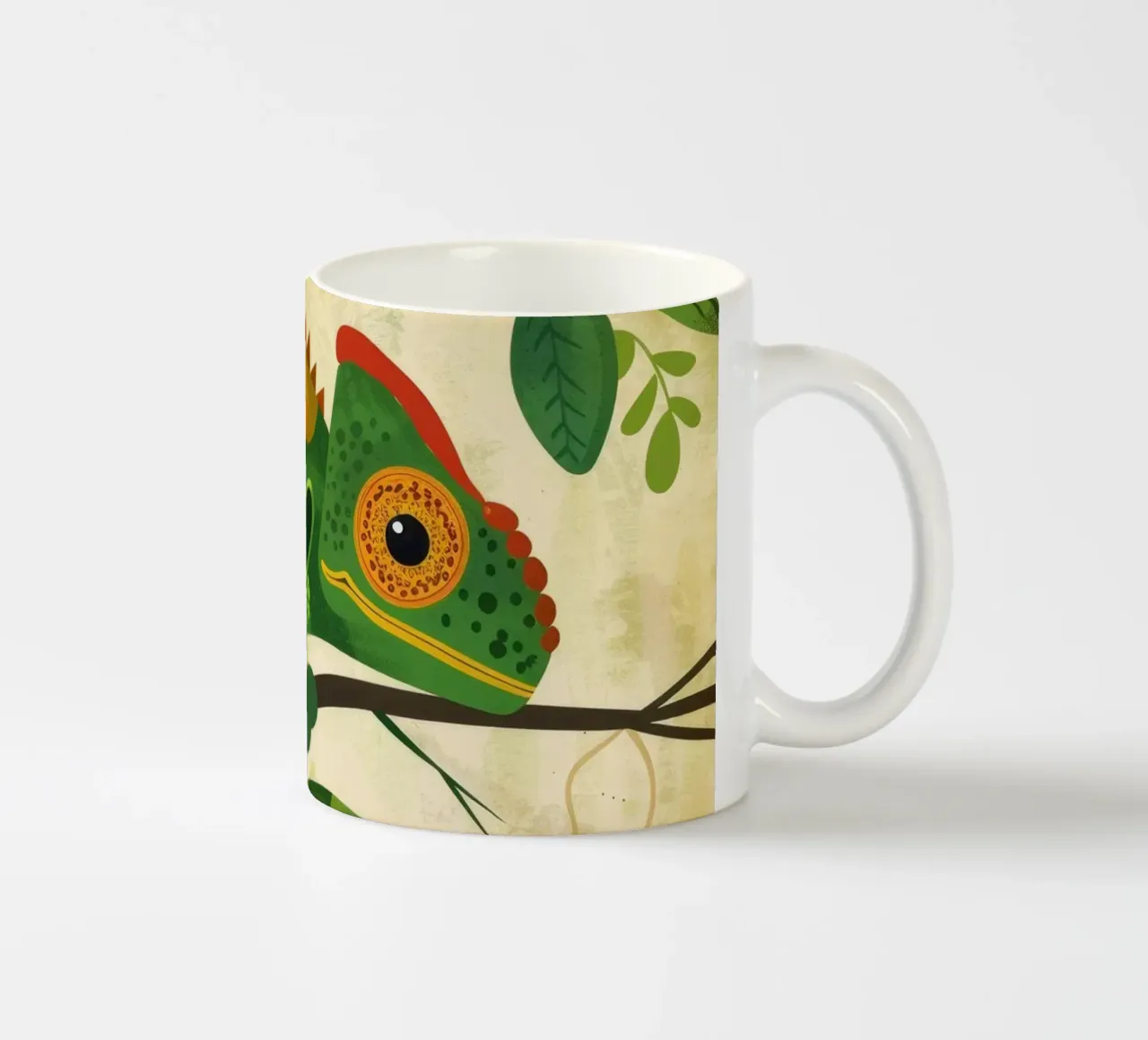 illustrazione del camaleonte con l'esclusiva coda a spirale tazza in ceramica da DesignDoodle