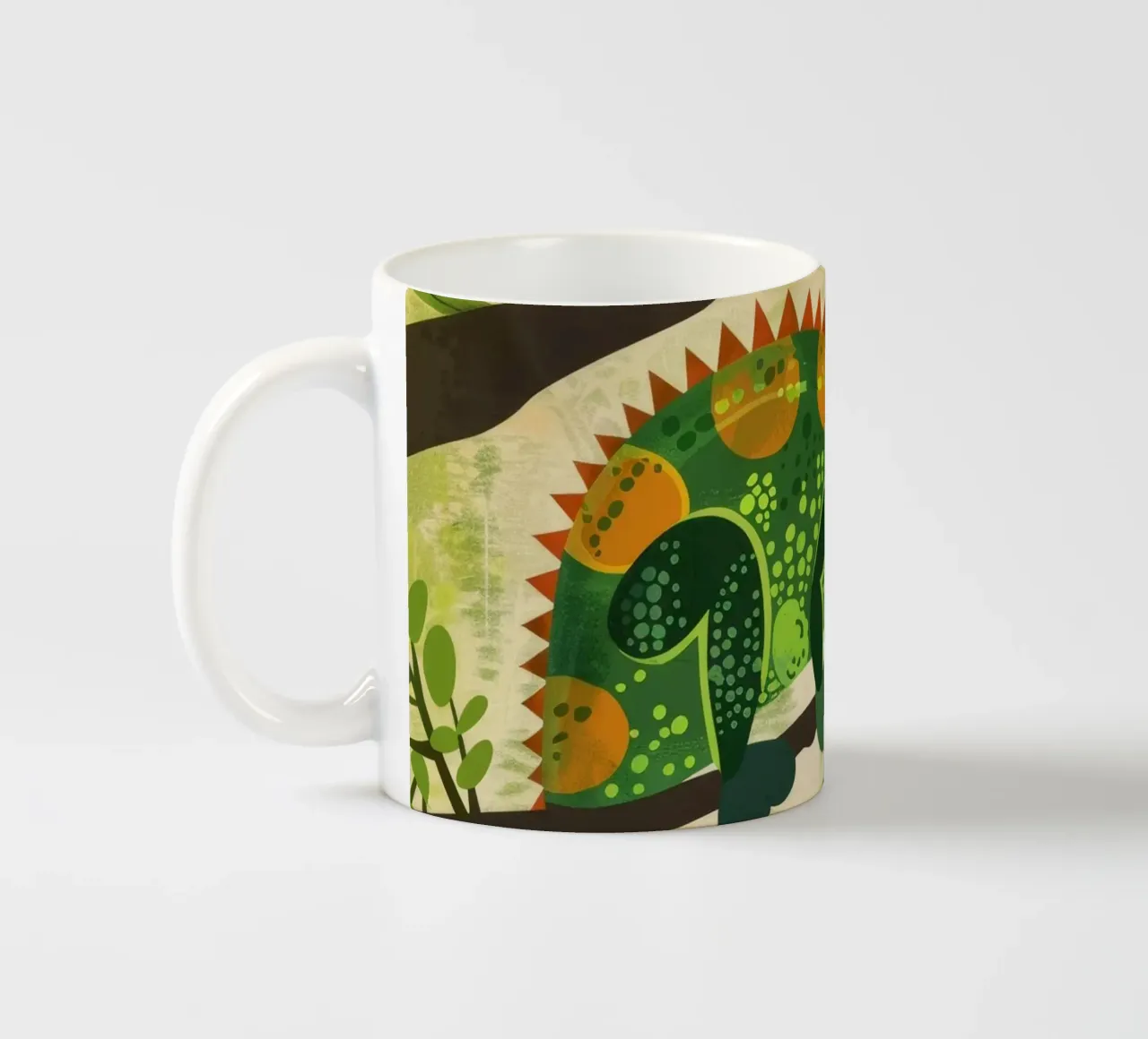 illustrazione del camaleonte con l'esclusiva coda a spirale tazza in ceramica da DesignDoodle