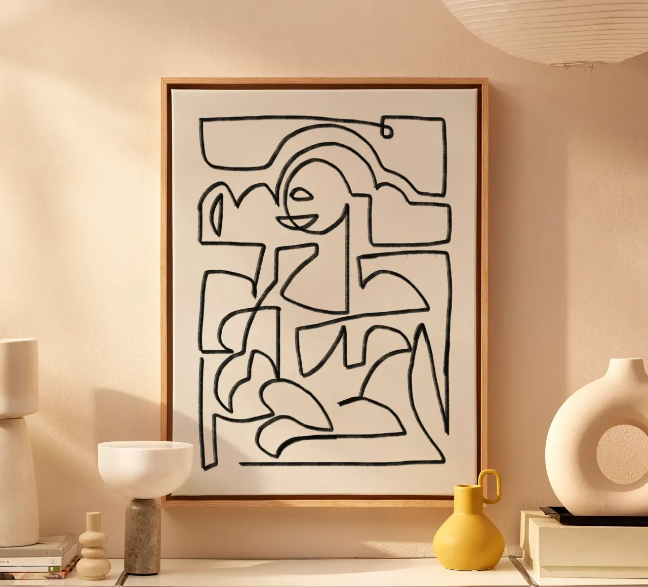 Line art mona lisa flow canvas by Little Dean