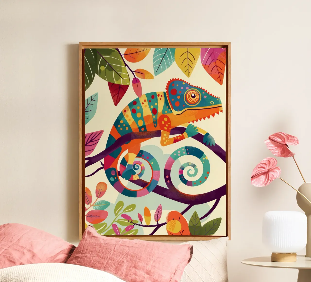 chameleon blending with its surroundings canvas with Floater frame by DesignDoodle