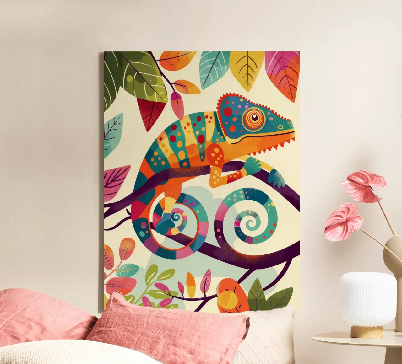 chameleon blending with its surroundings canvas with Floater frame by DesignDoodle