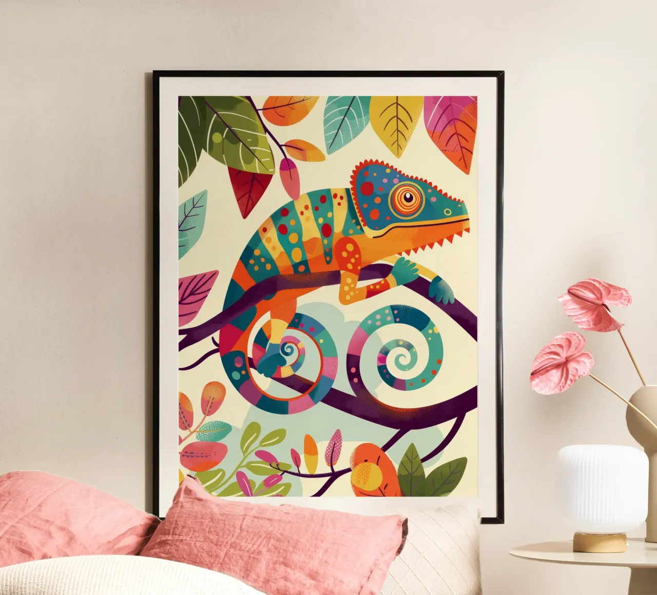 chameleon blending with its surroundings poster with aluminum frame by DesignDoodle