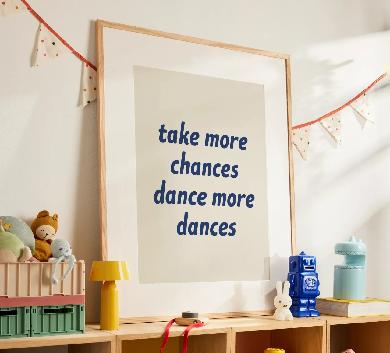 Take More Chances Dance More Dances - Blue Navy poster with wooden frame by MoonlightPrint