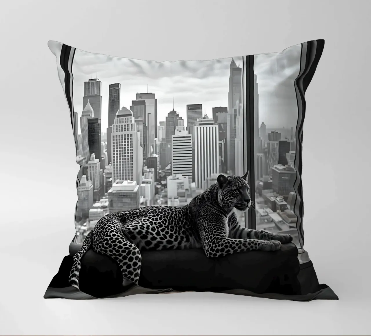 Leopard Relaxing on Sofa in NYC Luxury Apartment Scene cuscino da heaventrain