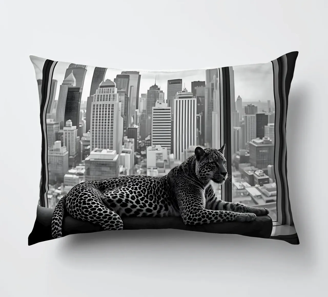 Leopard Relaxing on Sofa in NYC Luxury Apartment Scene cuscino da heaventrain