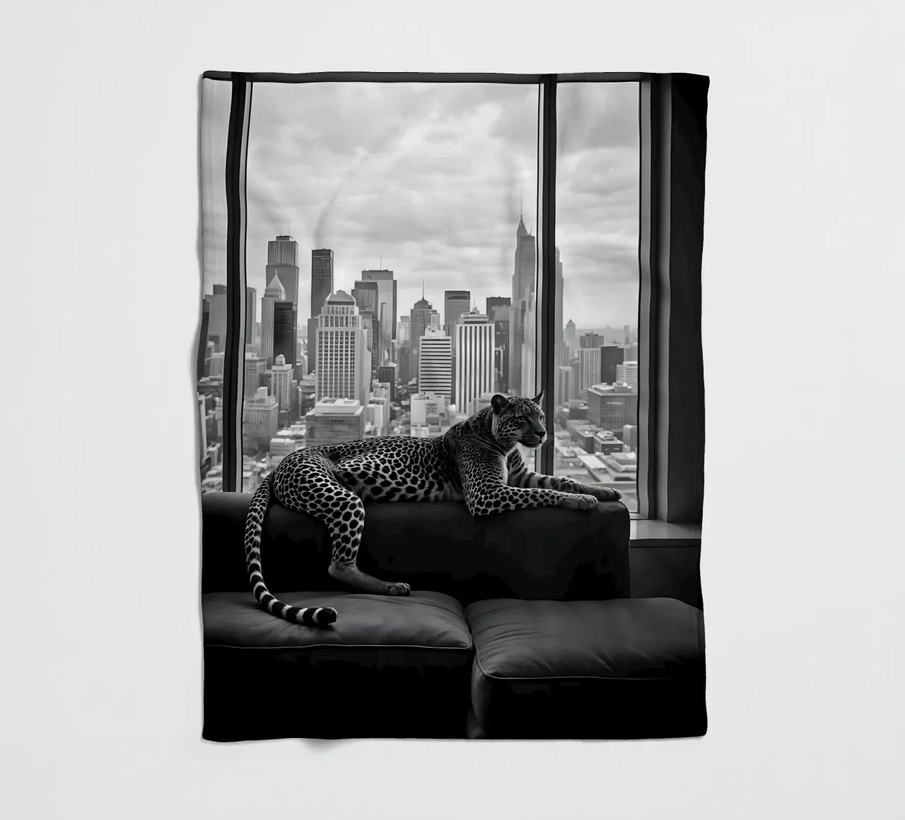 Leopard Relaxing on Sofa in NYC Luxury Apartment Scene coperta in pile da heaventrain