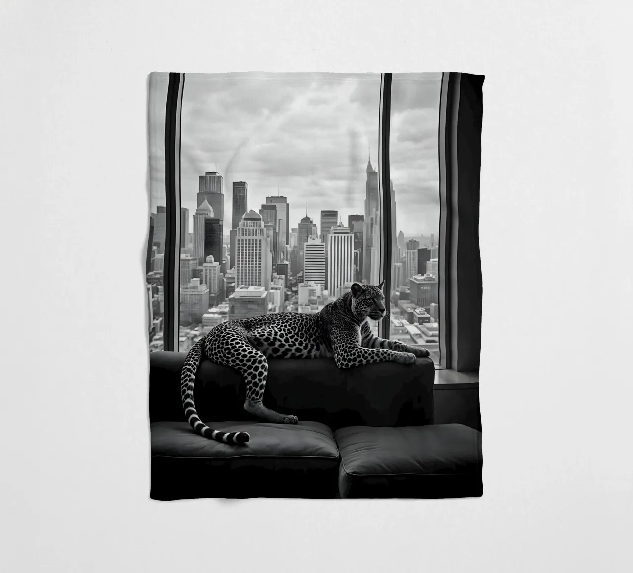 Leopard Relaxing on Sofa in NYC Luxury Apartment Scene coperta in pile da heaventrain