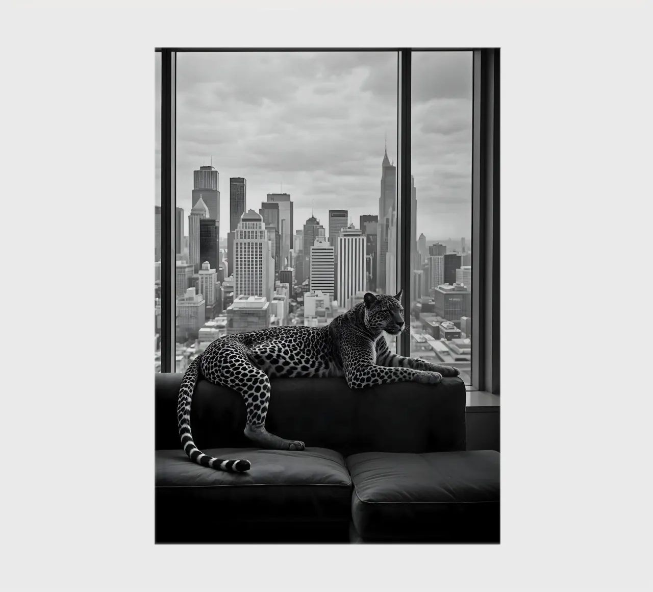 Leopard Relaxing on Sofa in NYC Luxury Apartment Scene diario da heaventrain