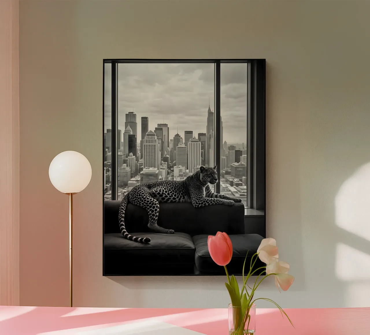 Leopard Relaxing on Sofa in NYC Luxury Apartment Scene plexiglass da heaventrain