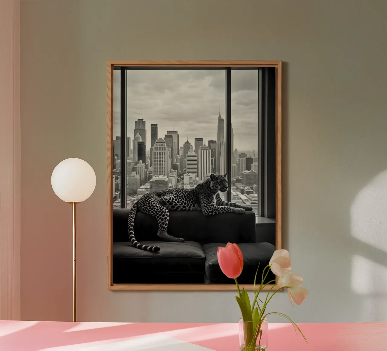 Leopard Relaxing on Sofa in NYC Luxury Apartment Scene alluminio dibond da heaventrain