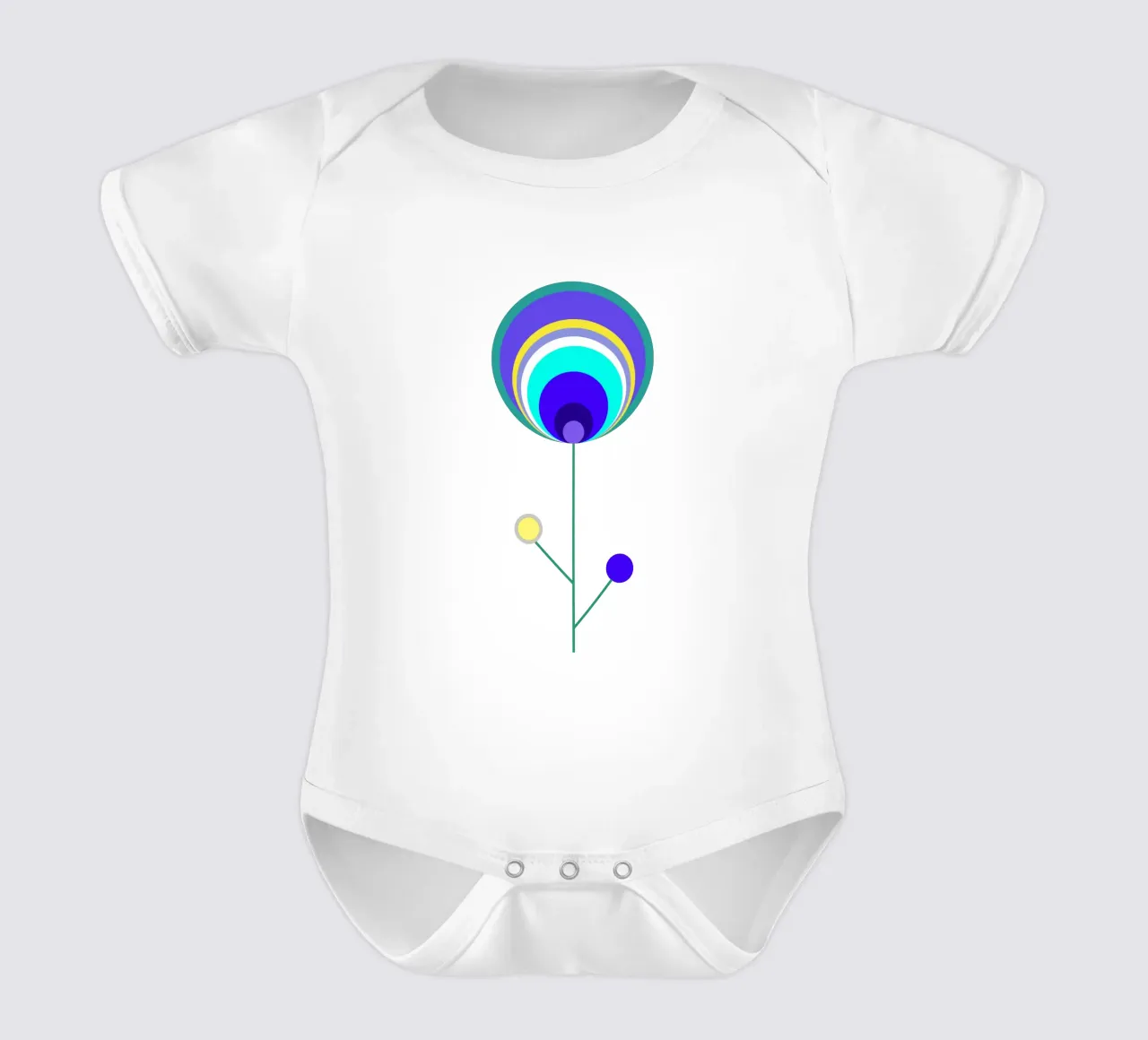 Fiore astratto con piume di pavone, fiore lecca-lecca, geometrico body neonato maniche corte da Lilou Art