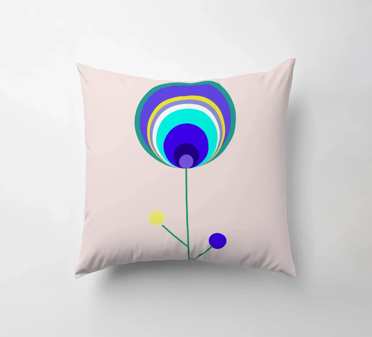 Fiore astratto con piume di pavone, fiore lecca-lecca, geometrico cuscino da Lilou Art