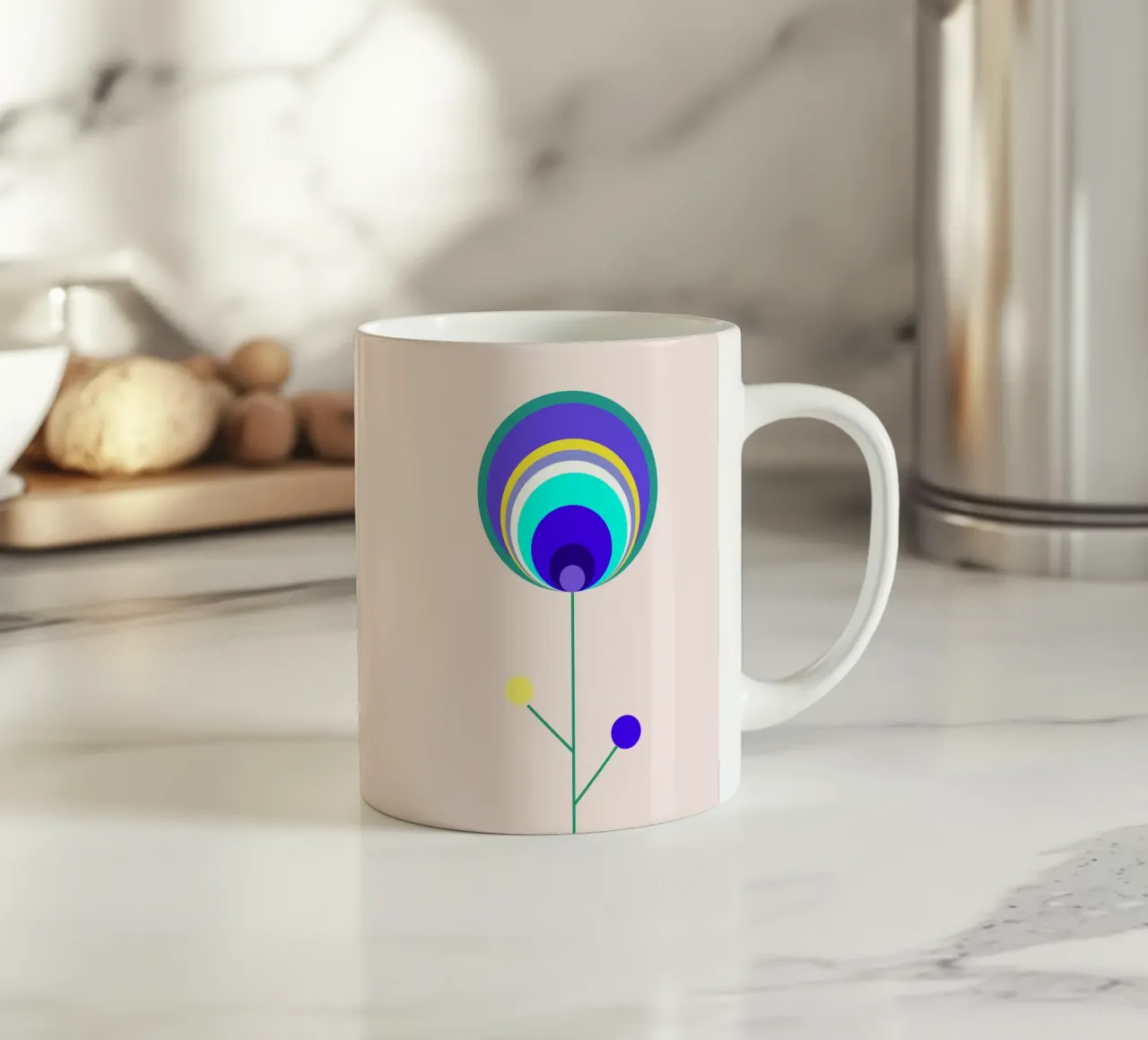 Fiore astratto con piume di pavone, fiore lecca-lecca, geometrico tazza in ceramica da Lilou Art