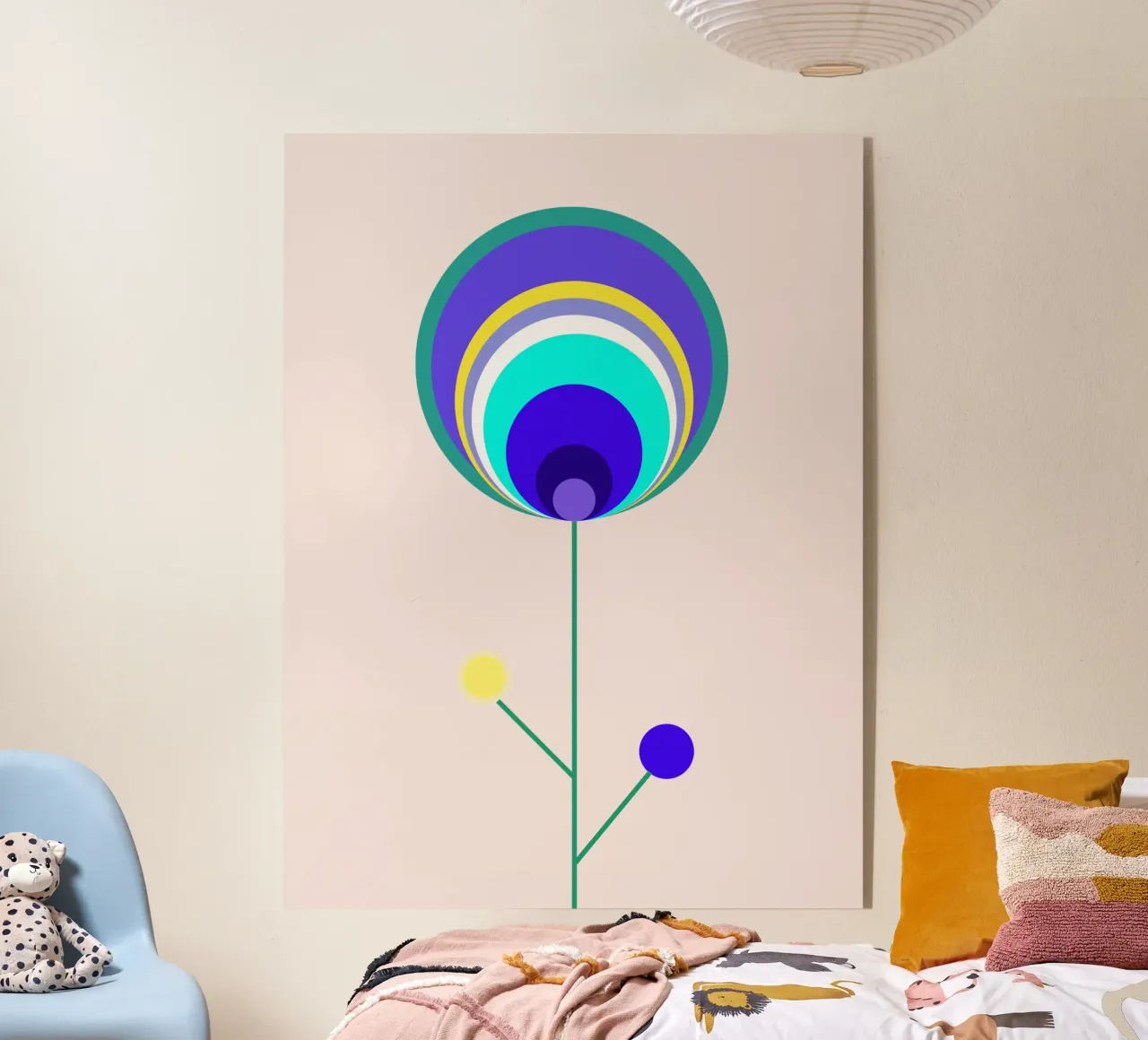 Fiore astratto con piume di pavone, fiore lecca-lecca, geometrico plexiglass da Lilou Art
