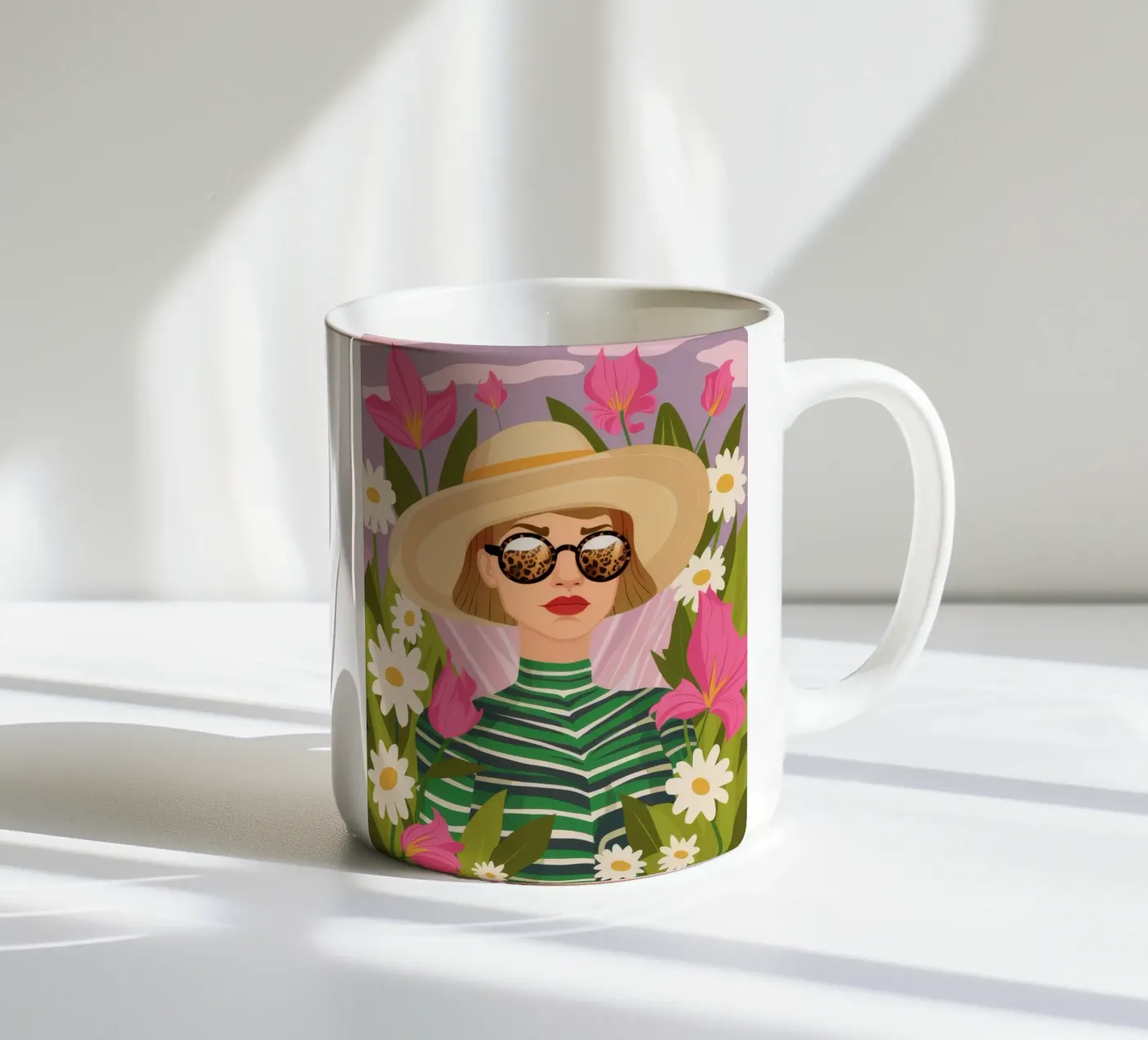 Daisy Hat Chic ceramic mug by Peak Delusion