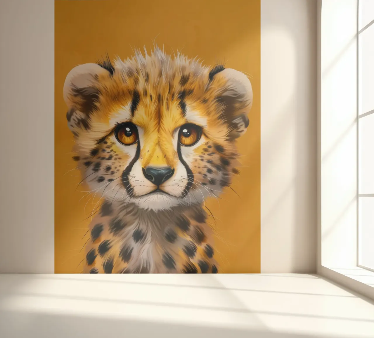 cheetah cub, with big eyes and a soft, playful expression photo wallpaper by DesignDoodle