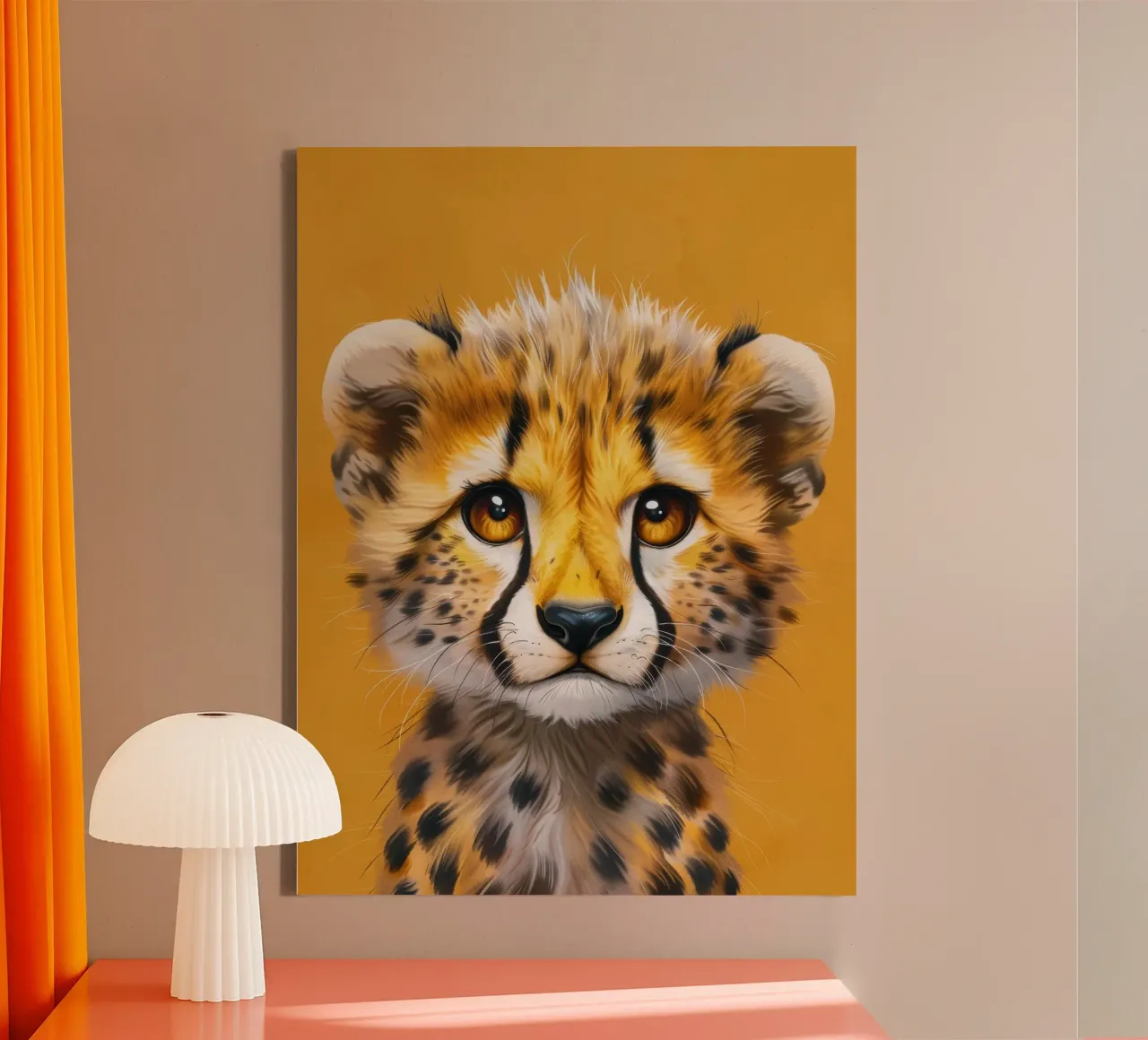 cheetah cub, with big eyes and a soft, playful expression canvas by DesignDoodle