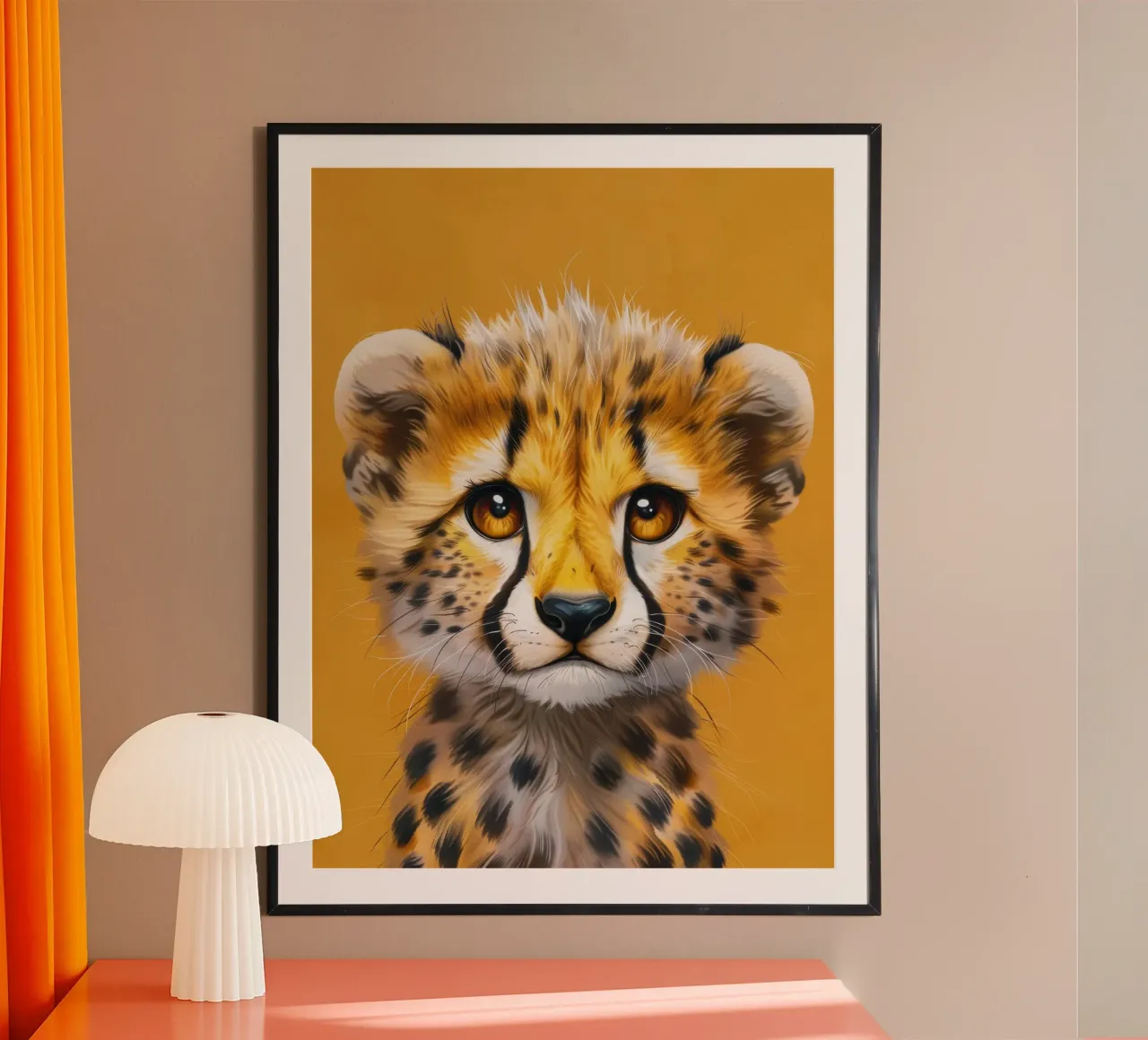 petit guépard aux grands yeux et à l'expression douce et enjouée poster de DesignDoodle