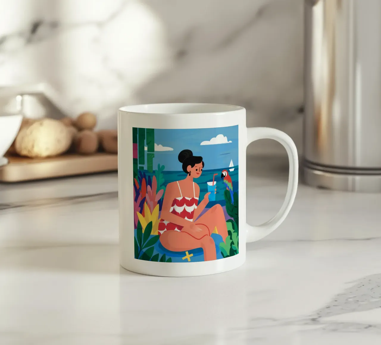 Riposo a strisce in riva al mare tazza in ceramica da Peak Delusion