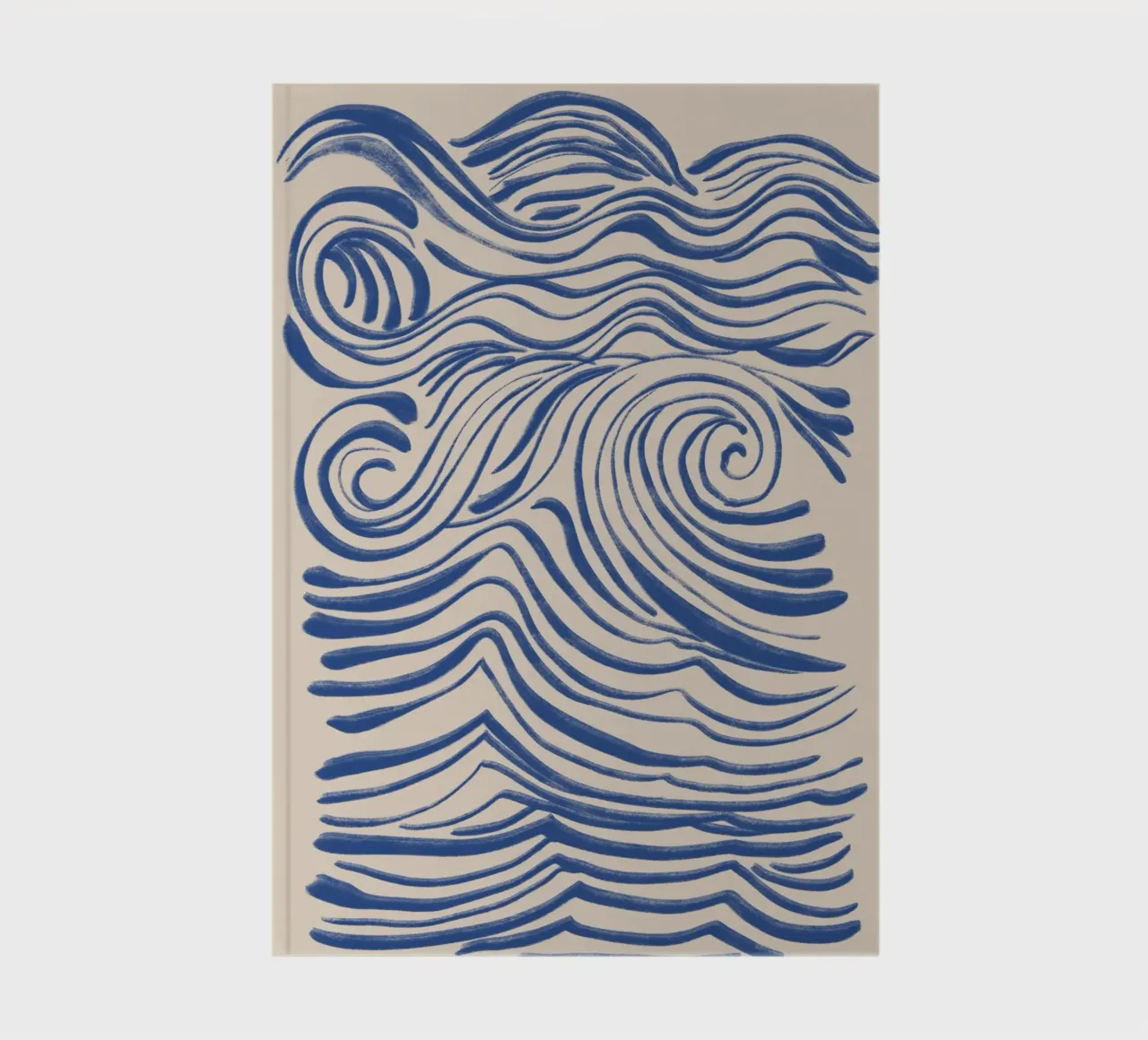 Abstract Blue Wavy Lines on Beige notebook by Melloi Art Print