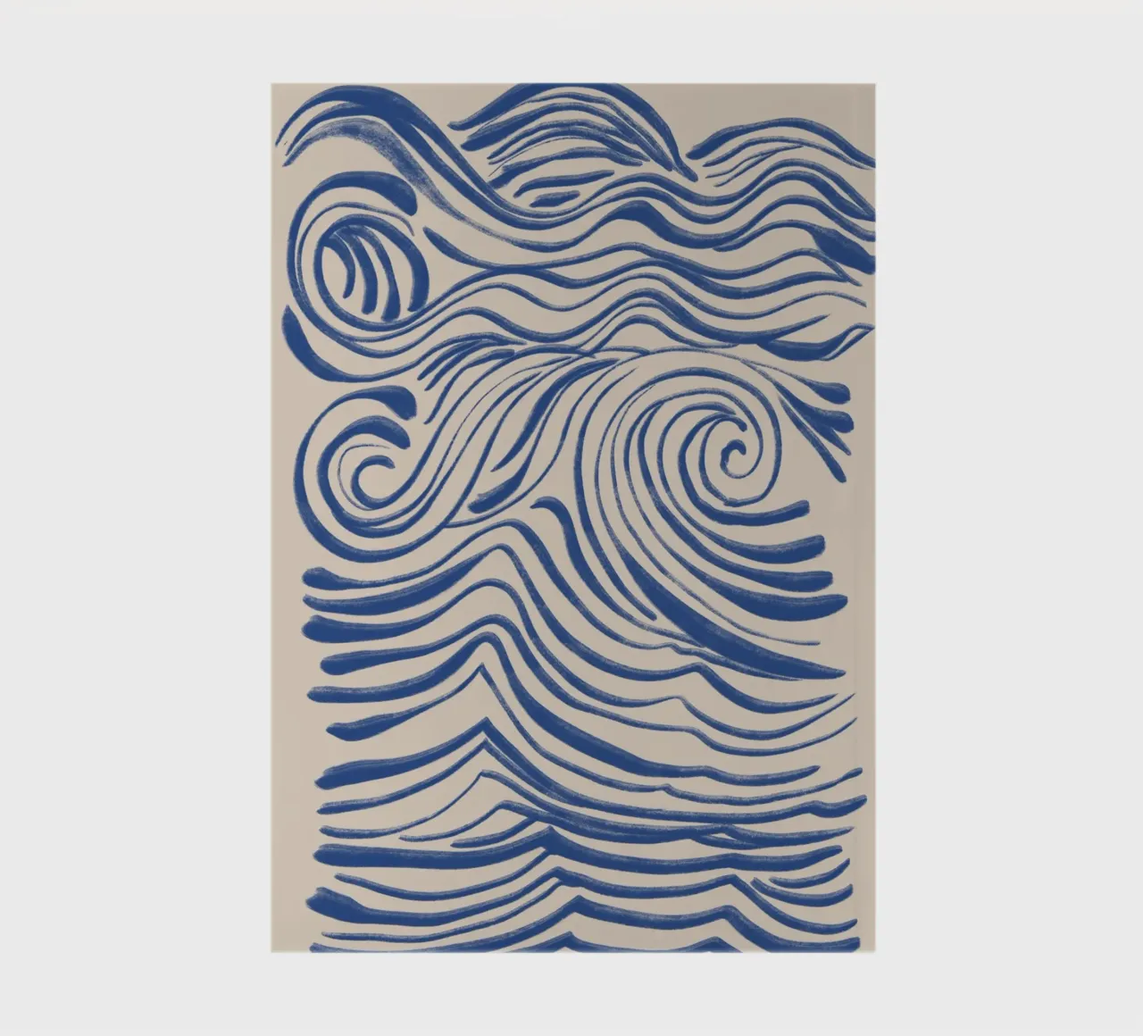 Abstract Blue Wavy Lines on Beige notebook by Melloi Art Print