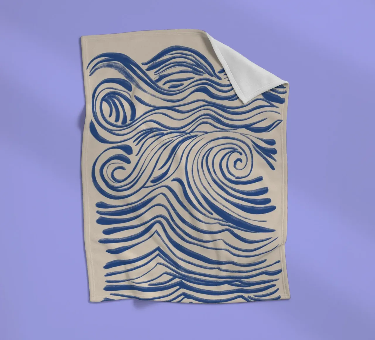 Linee ondulate astratte blu su beige coperta in pile da Melloi Art Print