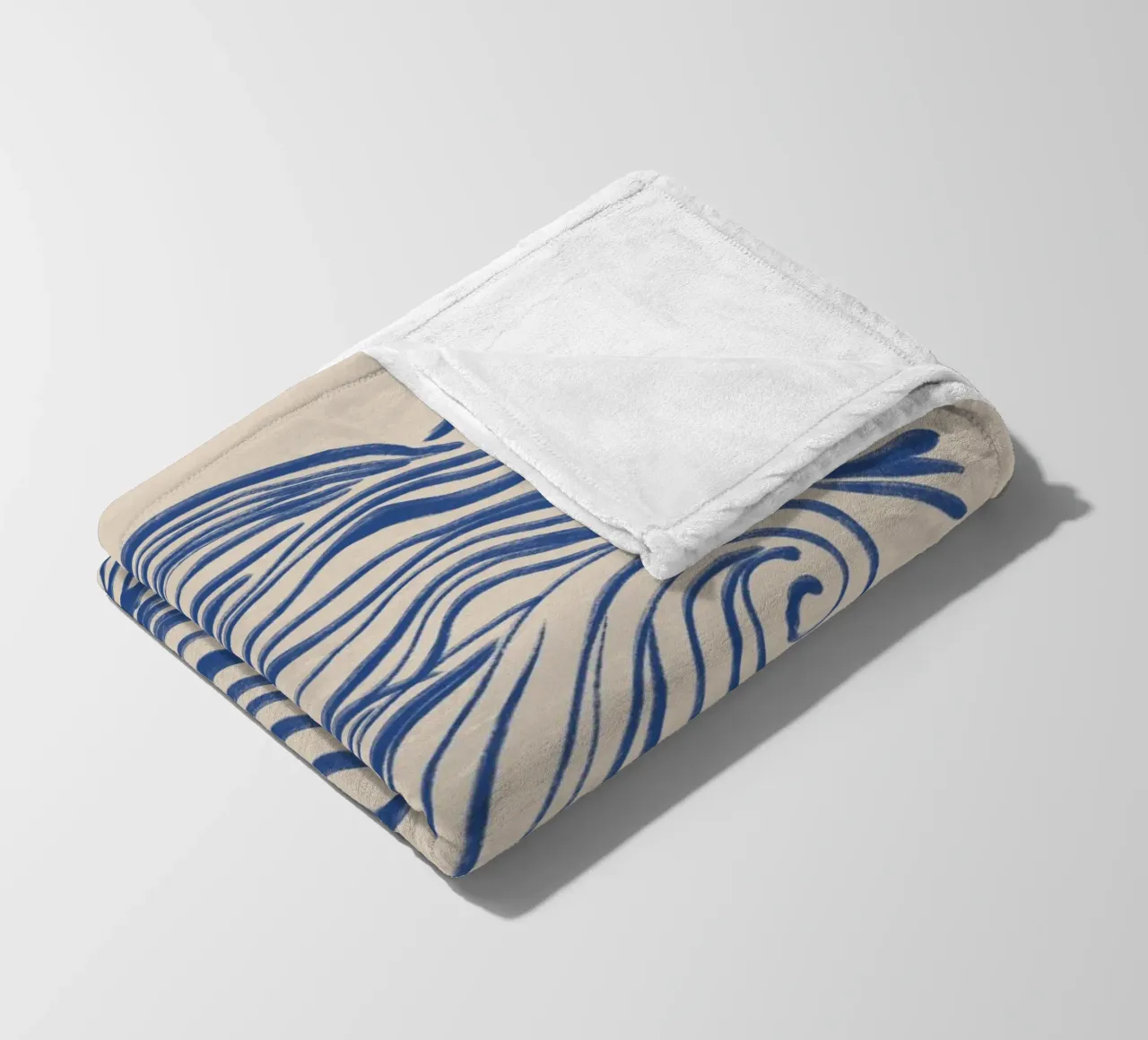 Linee ondulate astratte blu su beige coperta in pile da Melloi Art Print