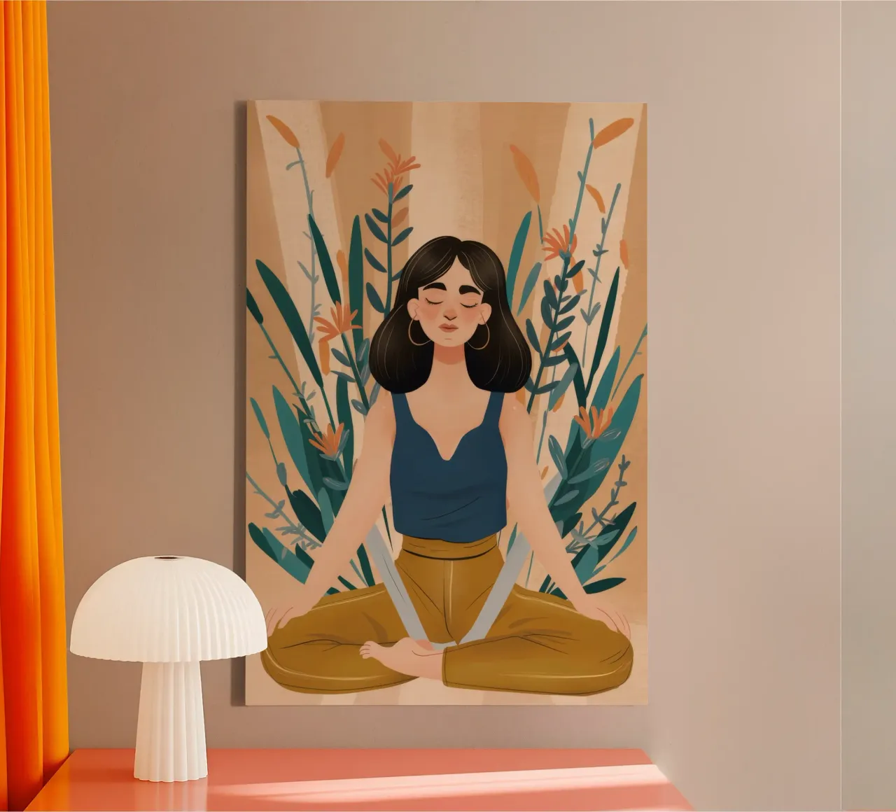 Lotus Pose Calm canvas with Floater frame by Peak Delusion