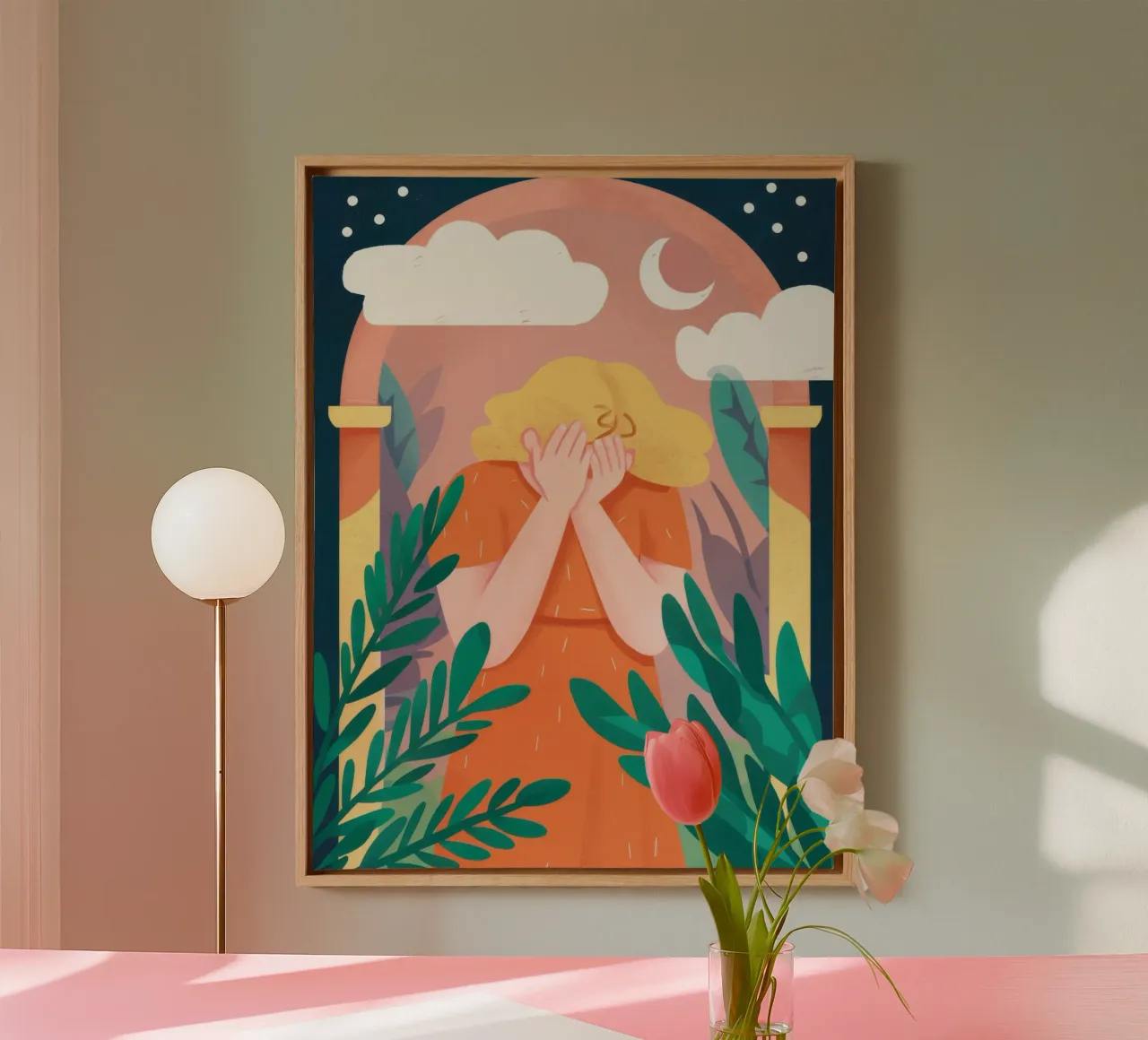 Arched Window Clouds canvas with Floater frame by Peak Delusion