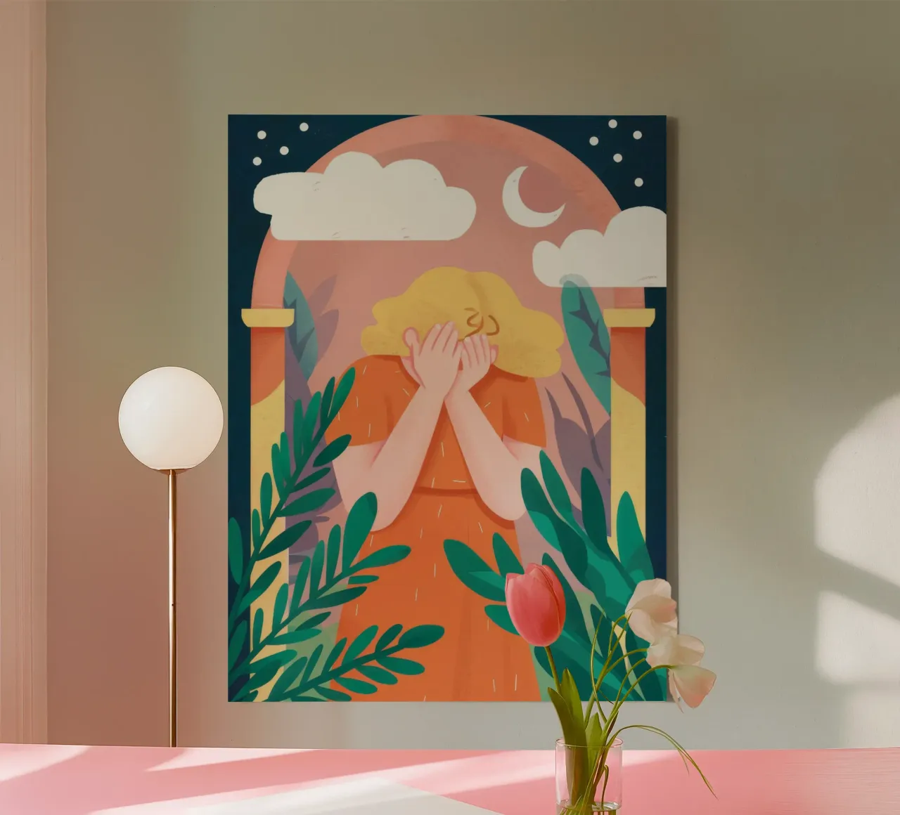Arched Window Clouds canvas with Floater frame by Peak Delusion