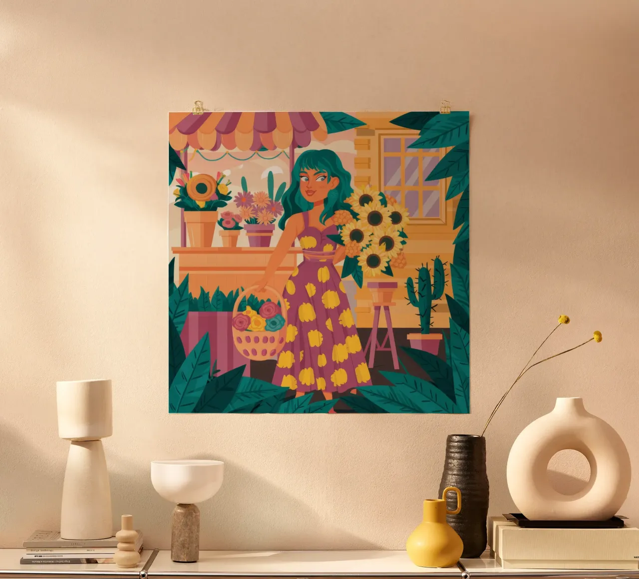 Giornata del mercato dei fiori poster con telaio in plastica da Peak Delusion